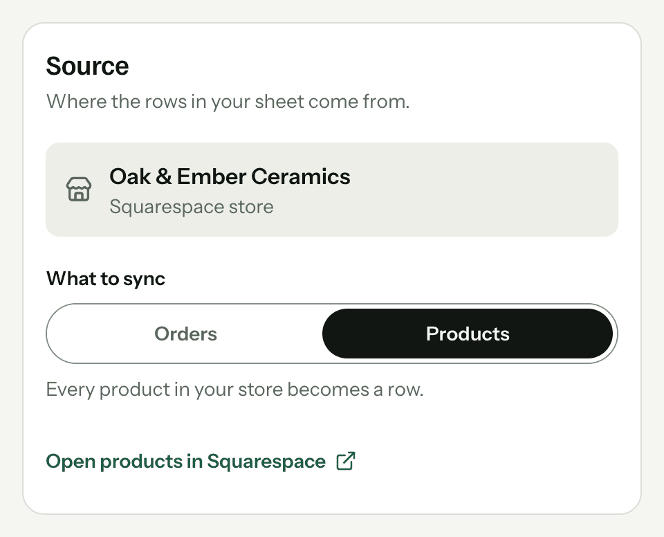 SuperJack's workflow editor with What to sync set to Products: every product in your store becomes a row